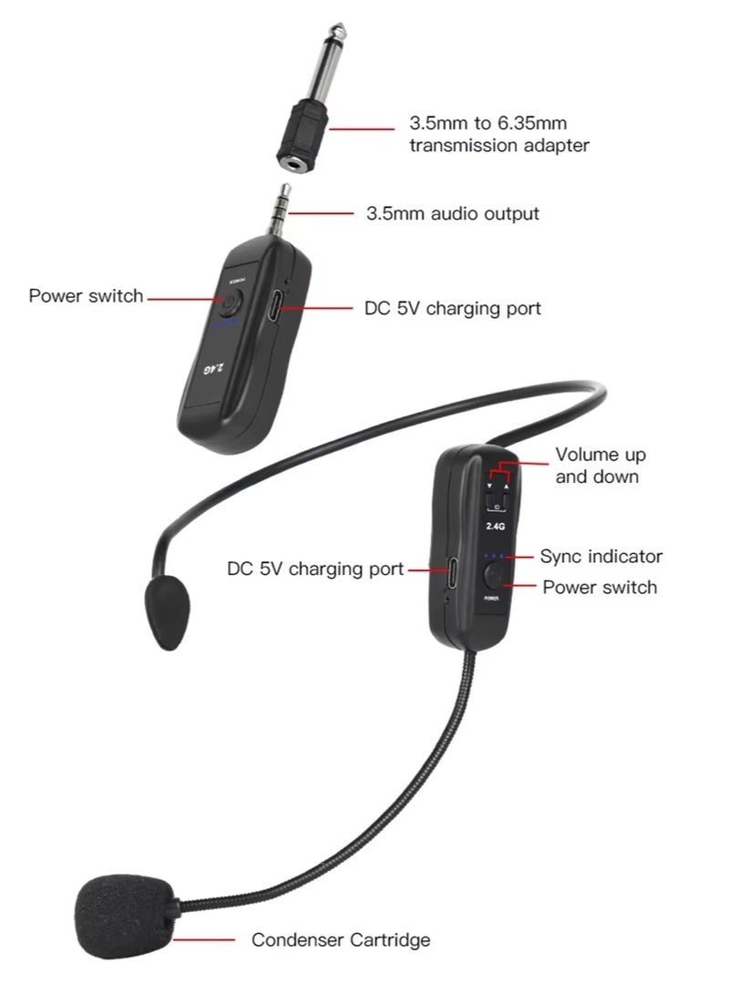 Wireless Microphones, System Wireless Microphone Headset Lavalier Lapel Speak Beltpack Receiver, Suitable for Smartphone Laptop Desktop PC Speaker Stage Speaker Public Speaking and Teaching - Image 1